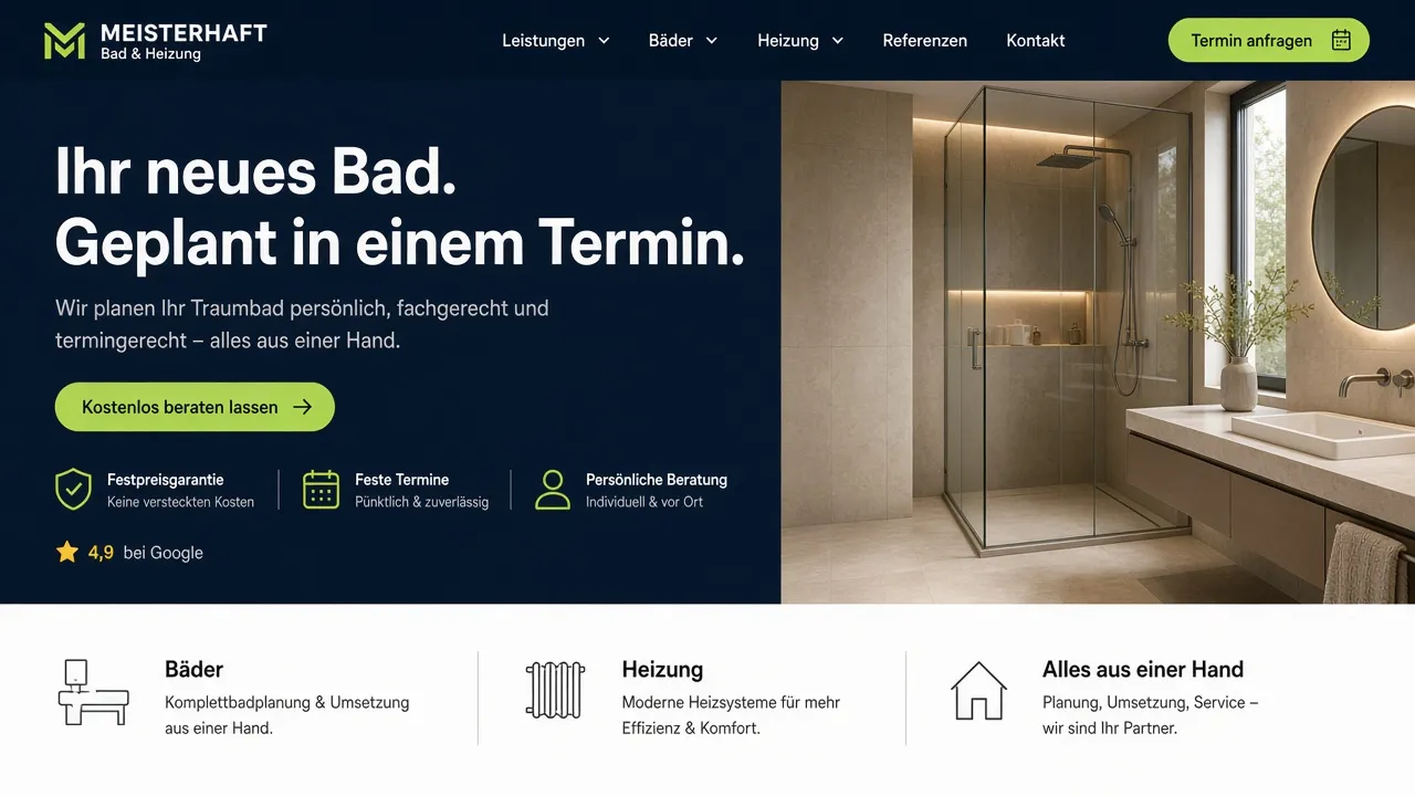 Beispiel-Website eines Sanitär- und Heizungsbetriebs